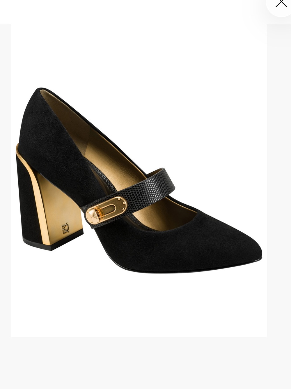 Donna Karan Black Suede Mary Jane Pumps with Gold Accent Heel